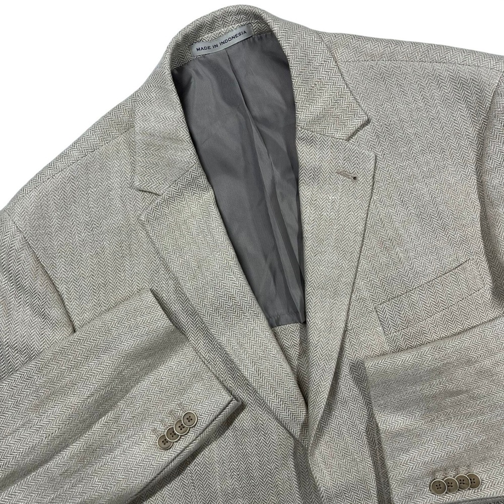 Joseph Abboud Blazer Mens 46L Beige Herringbone Linen Nova Fides Sport Coat